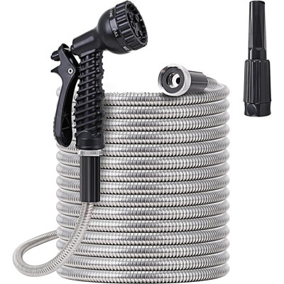 50FT Stainless Steel Metal Garden Hose - 2 Nozzles, Lightweight, Tangle-Free/Kink-Free, Heavy Duty, High Pressure, Flexible, Dog Proof