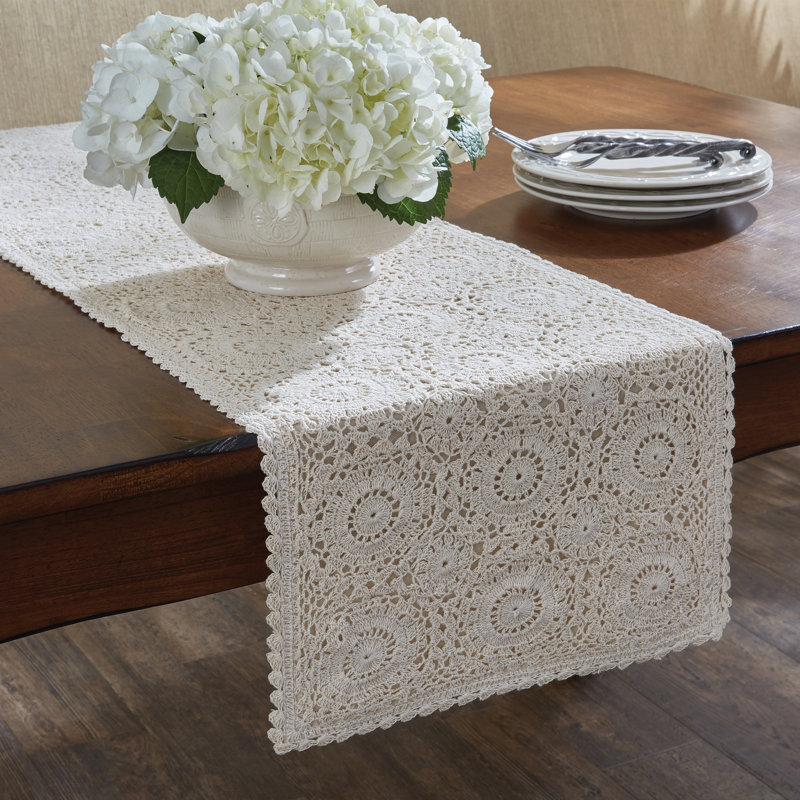 August Grove® Lace Table Runner - 54"L - Oatmeal, 54" x 13", Off-White