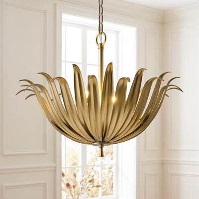 6 - Light Dimmable Gold Leaf Chandelier