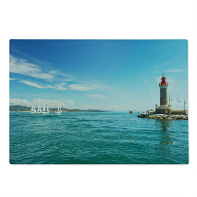 Ambesonne Lighthouse Cutting Board Large Size Sunny Day by the Sea Multicolor