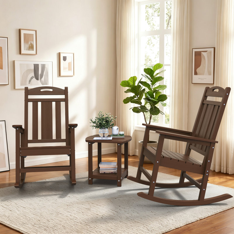 Ensemble de 2 chaises berçantes en PEHD, convenant à une utilisation intérieure et extérieure, Brun