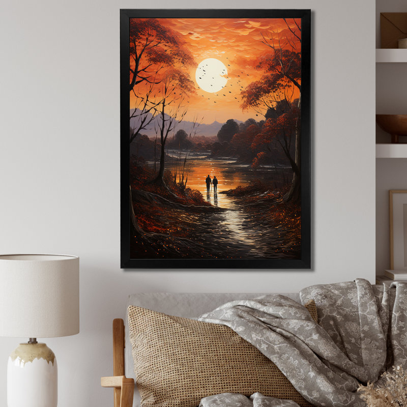 Lenhard, paysage romantique, coucher de soleil, sérénade II, Cadre photo noir, H 32 po x l 24 po x P 1 po