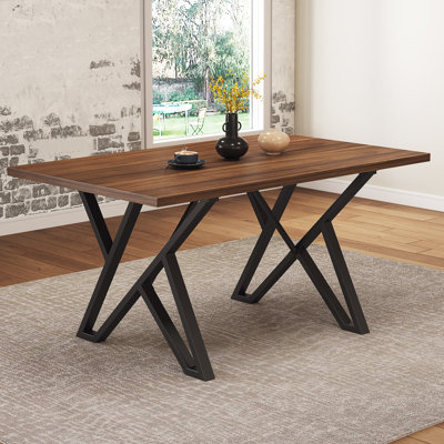Table de salle à manger d'intérieur avec pieds en métal, noyer