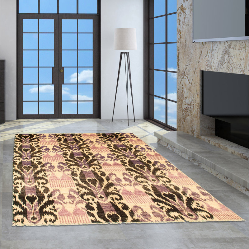 Tapis unique en laine noué à la main style nouvel âge Mogul crème 5 pi 1 po x 8 pi 6 po Raadhiya