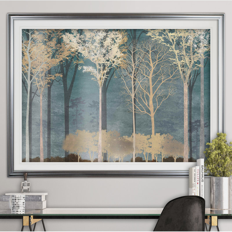 « into the thé », reproduction de peinture à l’acrylique, H 28 po x l 38 po x P 1,5 po, Cadre argenté