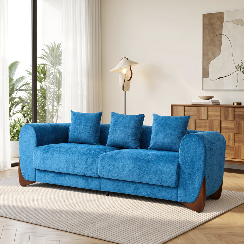 Canapé rembourré 85,5 po Chenille, Bleu