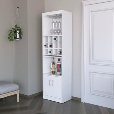 Meuble-bar blanc pour l'organisation et l'organisation du vin - 15 tablettes, 2 portes, beaucoup de rangement en bois d'ingénierie, 71,1 po de hauteur, 20 de largeur, 13,3 de profondeur