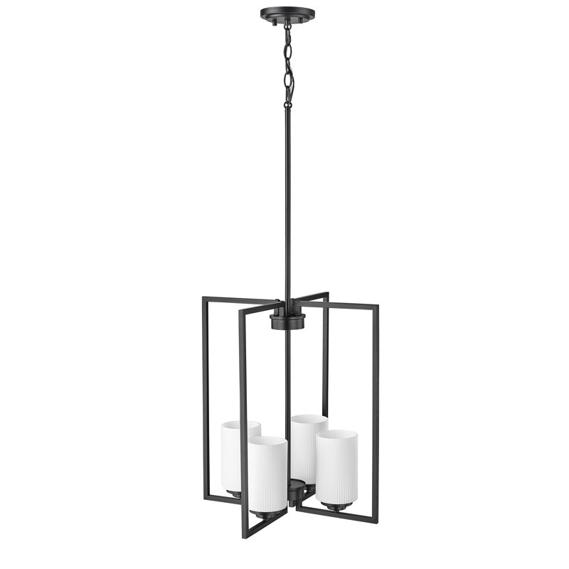 Luminaire suspendu conique à 4 lumières Yariely, Noir mat
