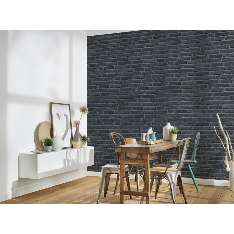 Bricks and More Collection Brickshire Residents Wallpaper Roll, Black 