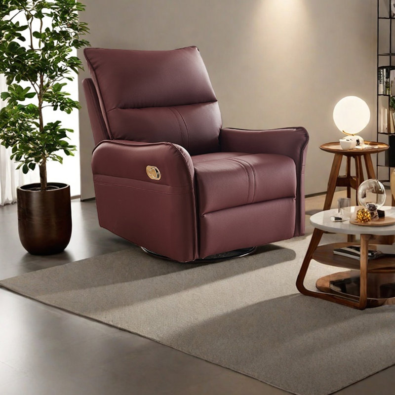 Modern light luxury faux leather lounge chair, Wine Red
