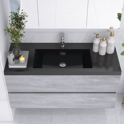 Meuble-lavabo mural moderne avec cuve en quartz noir