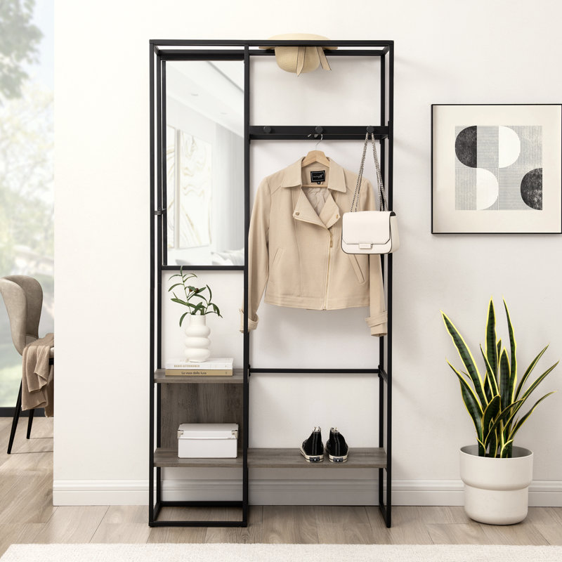 Hall Tree 35'' Wide with Shoe Storage, Gray Wash