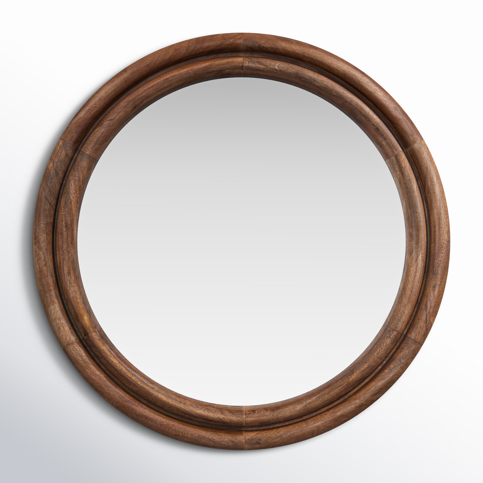 Larina Solid Wood Round Mirror, Brown