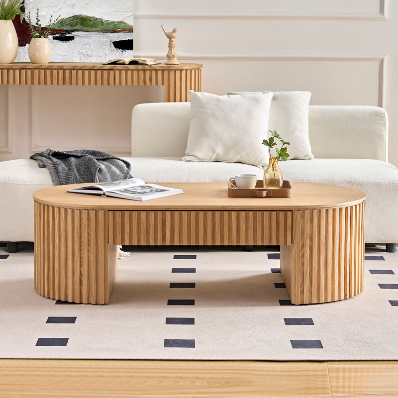 MDF Coffee Table With Drawer, Oak Wood