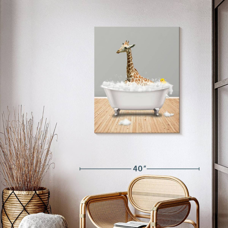 Impression sur toile, girafe et baignoire, H 35 po x l 28 po x P 1,25 po