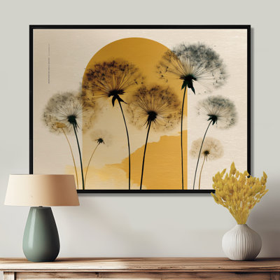 «Springtime Dandelion Sunset», art mural encadré pissenlit, impression sur toile florale noire