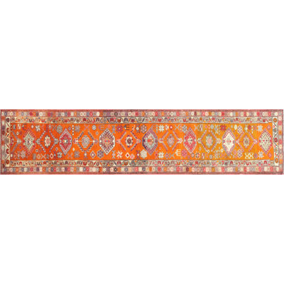 Runner One-of-a-Kind Hand-Knotted 1960s 2'9" x 12'1" Runner Wool Area Rug in Red/Orange/Ivory