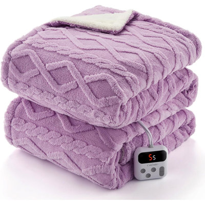 Heated Throw Blanket - Thick Tufted Sherpa Electric Blanket Throw with 10 Heating Levels and 10 Time Settings, ETL Certified Machine Washable Fast Heating Blanket Throw