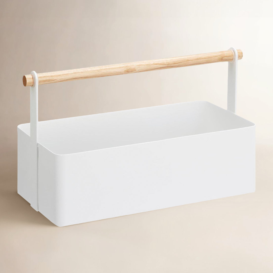 Yamazaki Home Tosca Storage Basket - Wood Handle Organizer - Steel + Wood Yamazaki Home 