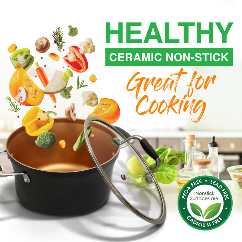 NutriChef 14-Piece Copper Non-Stick Aluminum Cookware Set