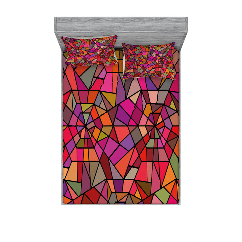 Ensemble de draps à mosaïque en verre coloré Fractal, Ensemble de drap pour grand lit avec drap-housse