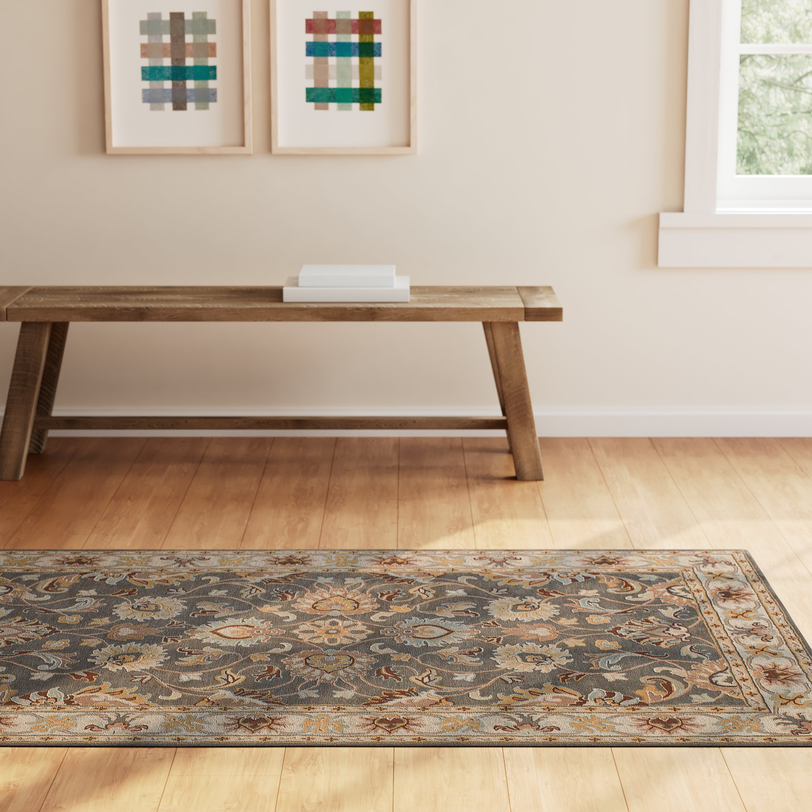 Arden Charcoal Beige Yellow Hand-Tufted Wool Rug, Rectangle 4' x 6'