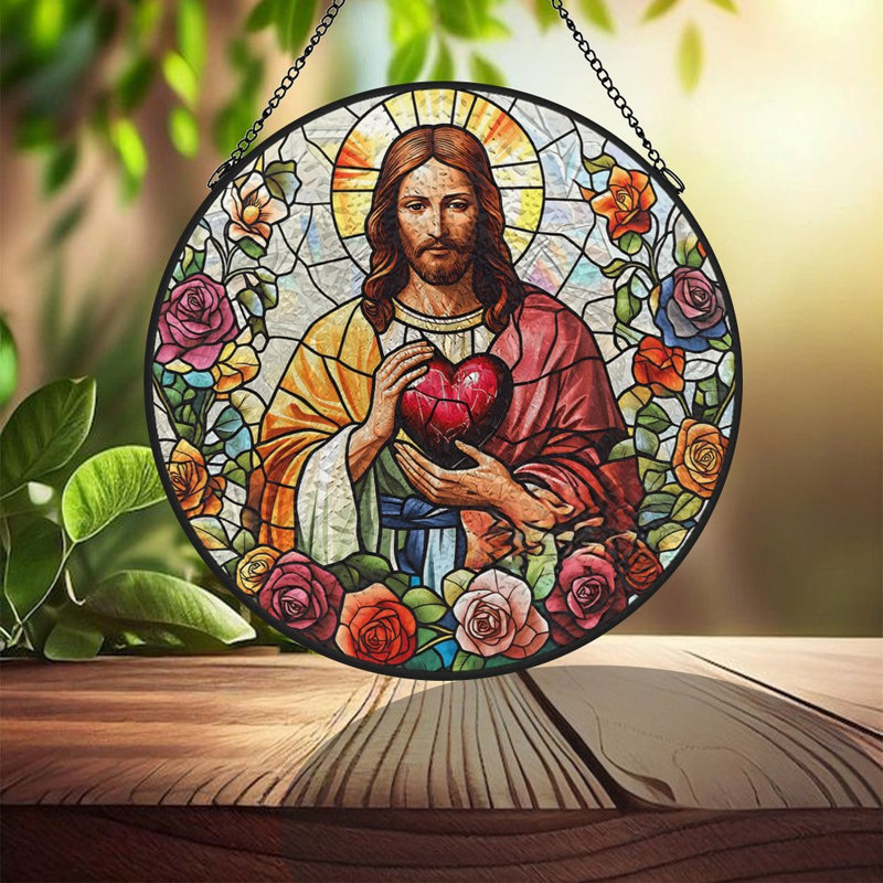 Portrait de vitrail, panneaux de vitrail Suncatcher pour décor de fenêtre, 3,5 x 3,5 po (9 x 9 cm)