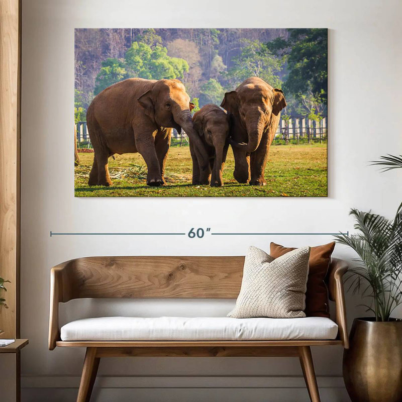 Famille d'éléphants Brampt, H 34 po x l 51 po