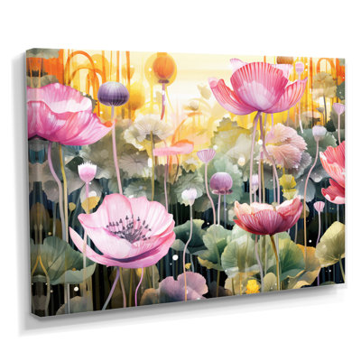 Pink Wild Poppies Retro Colors - Poppy Wall Art