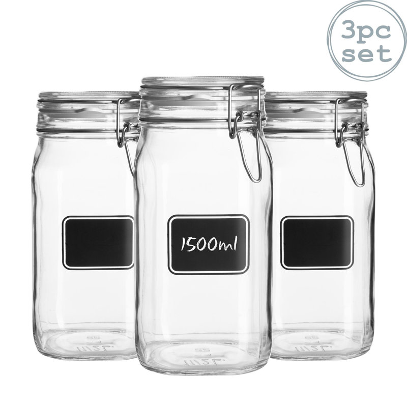 Lavagna Glass Storage Jars with Labels, 22cm H x 11cm W x 11cm D