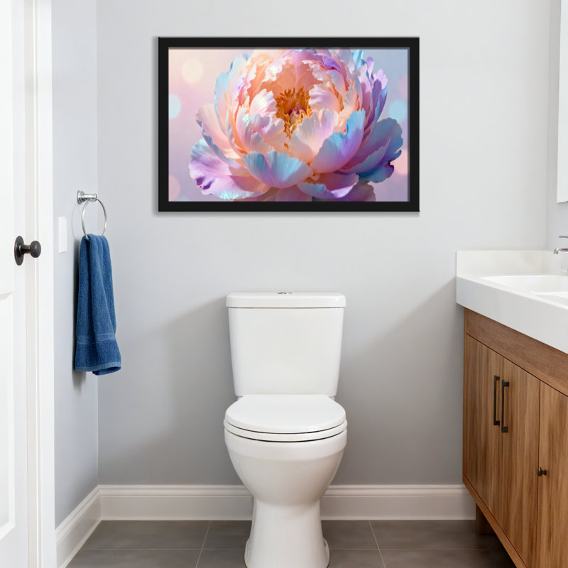 Plantes et fleurs fleur de pivoine pastel avec des couleurs douces, H 12 po x l 18 po, Impression encadrée sans passe-partout