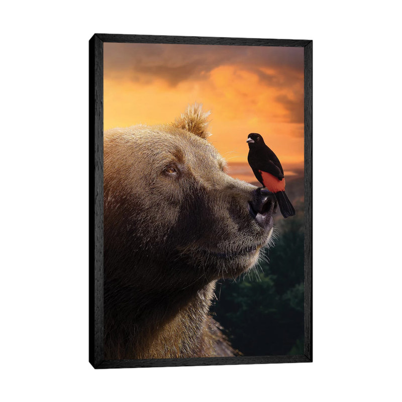 The Bear And Bird by Zenja Gammer - Print on Canvas, Black Framed, 66.04 cm H x 45.72 cm W