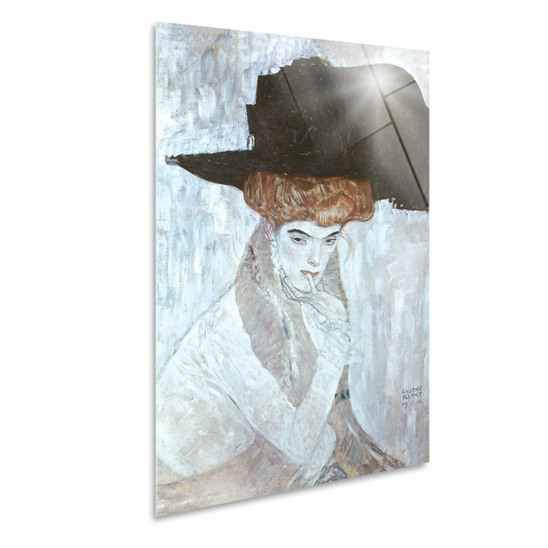 The Black Hat by Gustav Klimt - No Frame Painting on Glass, 95cm H x 65cm W