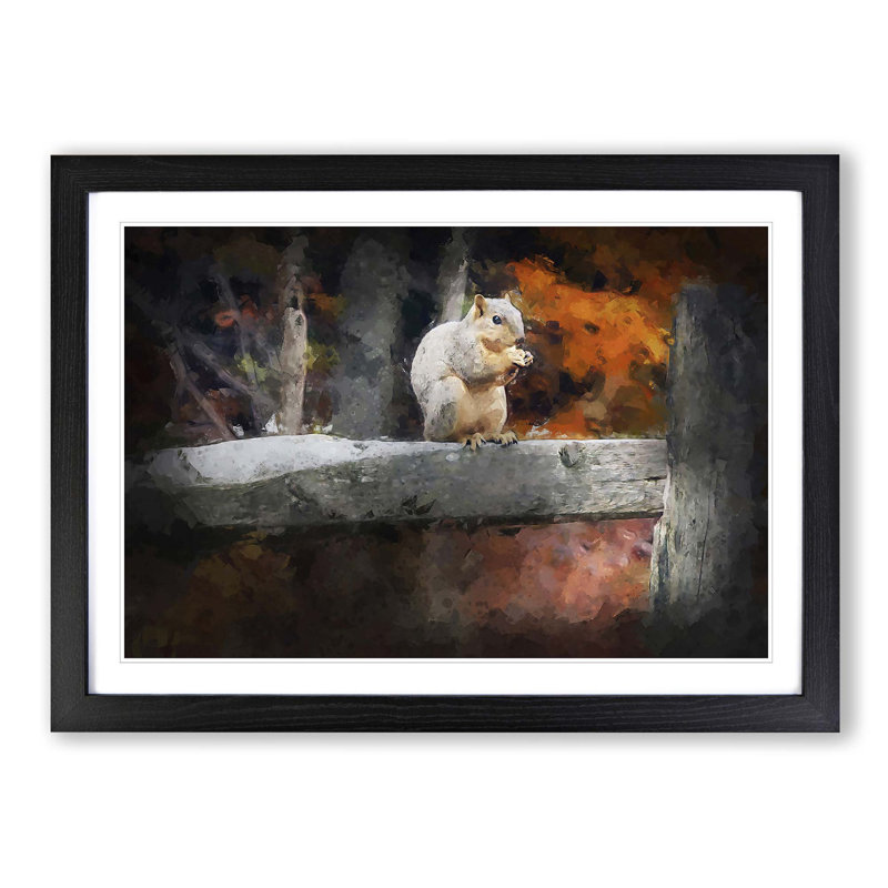 Squirrel by an Autumn Forest in Abstract - Picture Frame Painting Print, 48cm H x 65cm W x 2cm D, Black Framed
