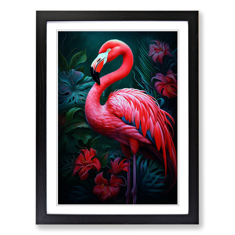 Flamingo Tachisme - Framed Print, Black Framed, 46cm H x 34cm W