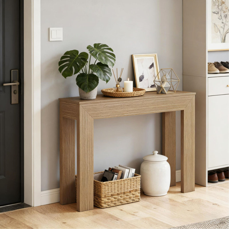 Élégante table d'appoint, table de vestibule, console, Bois naturel
