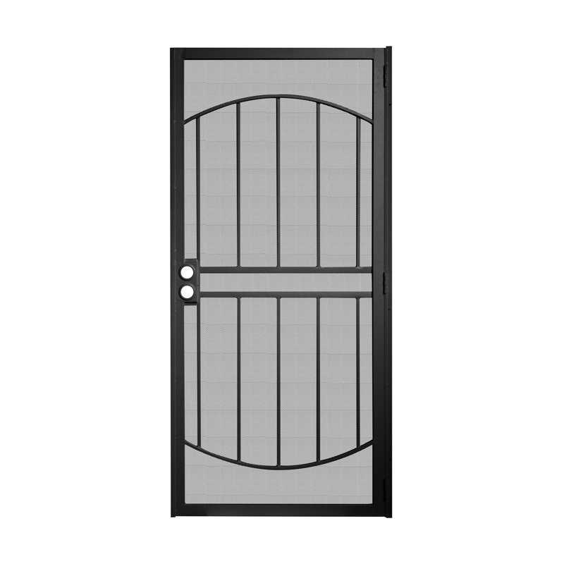Porte moustiquaire de sécurité en acier maillé expansé avec finition résistante à la rouille et double alésage, réversible à gauche ou à droite en noir ou blanc