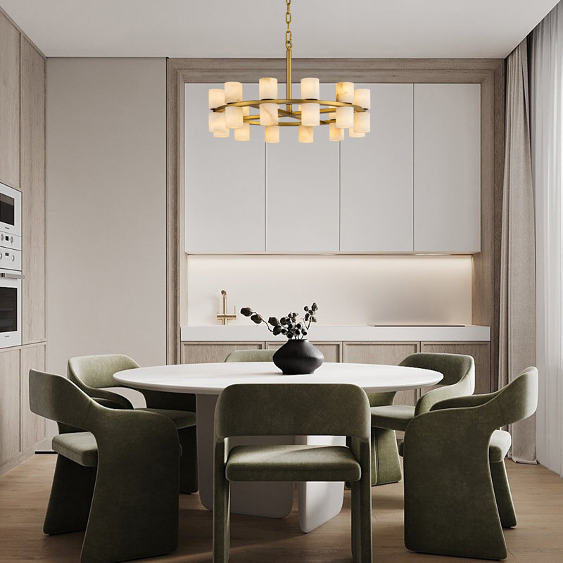 23.6" Round Kitchen Island  Alabaster Gold Chandelier, Gold, 6.3" H x 23.6" W x 23.6" D, 24 Lights