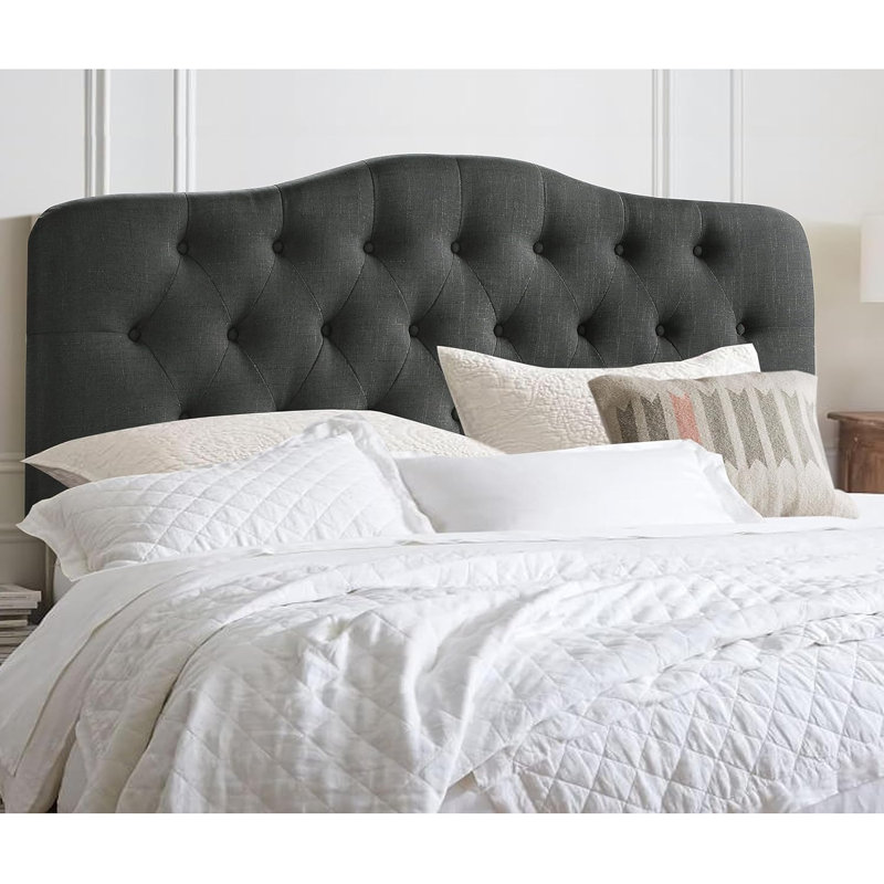 Linen Upholstered Headboard-Modern-Adjustable Height-Button Tufting, Full, Black