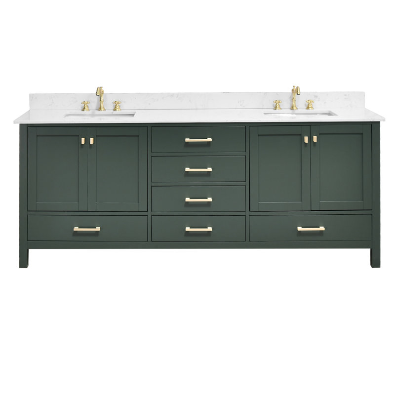84-inch Bathroom Vanity With Engineered Stone Top, Green