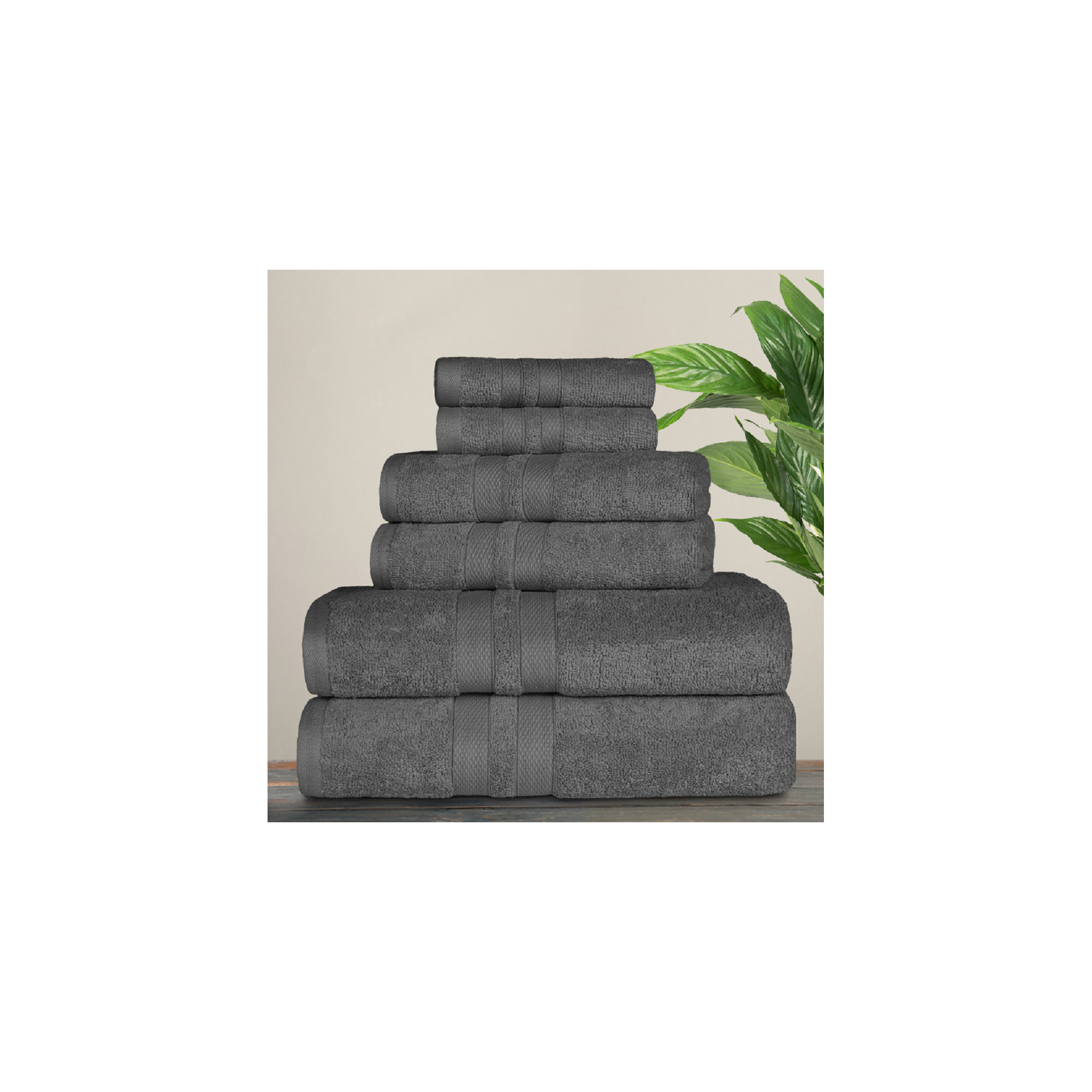 Amoy Soft 6 Piece 100% Cotton Towel Set, Charcoal