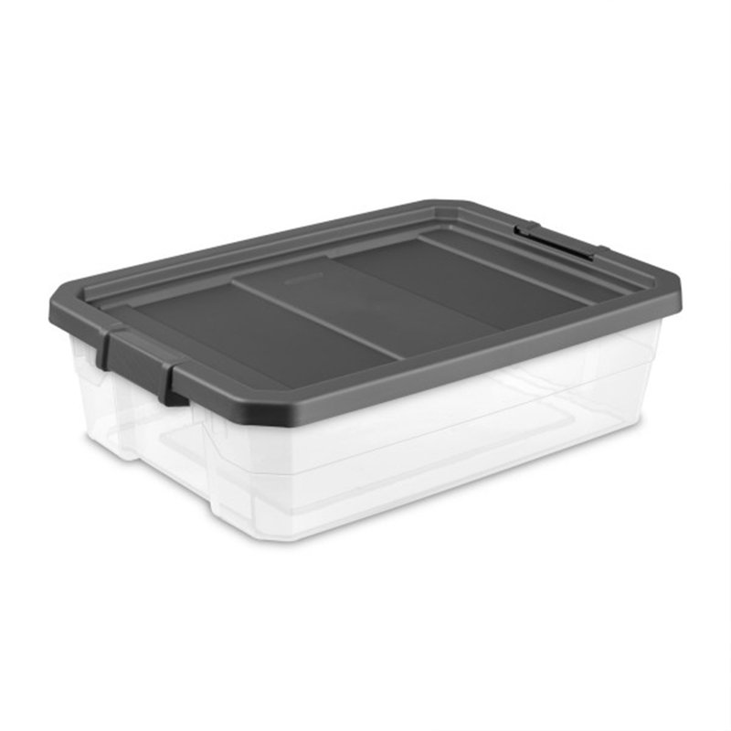 Sterilite 40 Qt Clear Plastic Storage Bin Totes w/ Latching Lid, Gray (12 Pack), Clear/Gray, 40 Quart