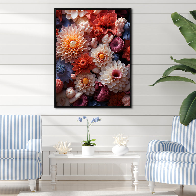 «Red and White Coral Underwater Bouquet II», art mural sur toile plage et océan, Cadre flottant noir