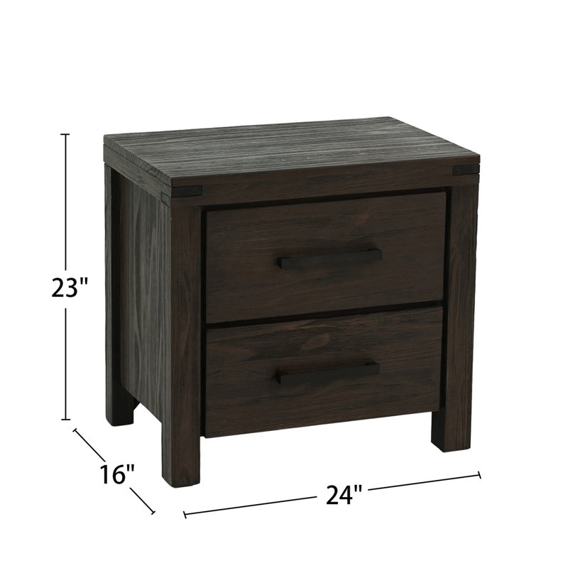 Table de chevet 2 tiroirs en bois massif pour la décoration de chambre à coucher avec 2 poignées en métal