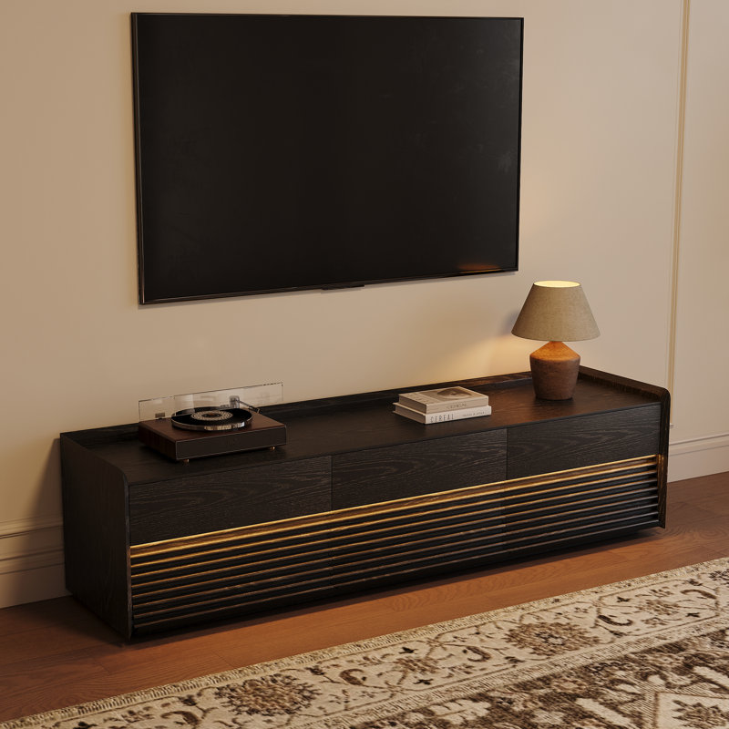 Mid-Century Modern TV Stand with LED Light, Fully Assembled, 19.27"H x 70.87"L x 15.75"W, Black