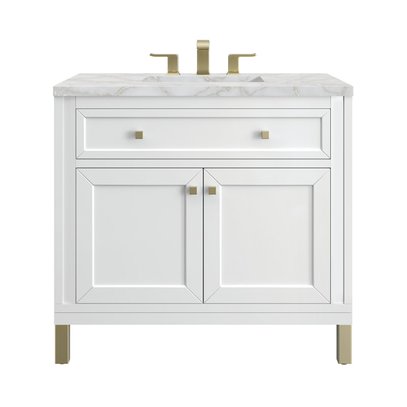 Chicago 36' W Single Vanity, Victorian Silver, 8" Widespread, Glossy White