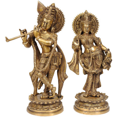 Statue en laiton debout de Radha Krishna debout à la main de 11 po - Divin couple indou, art indien pour autel et décoration intérieure inspirante