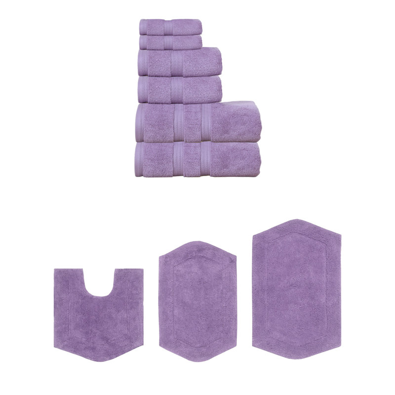 Ensemble de serviettes 6 pièces et de tapis de bain 3 pièces 100% coton doux Bryd Collection (ensemble de 9), Mauve