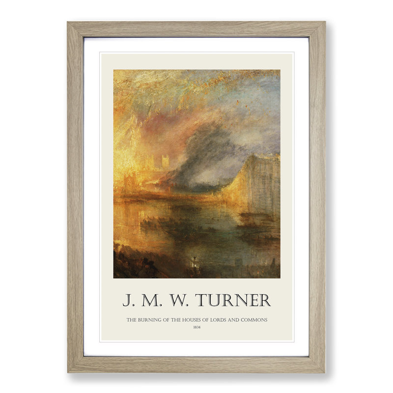 Burning of the Houses of Commons by Joseph-Mallord William Turner - Picture Frame Art Prints, 36cm H x 27cm W x 2cm D, Oak