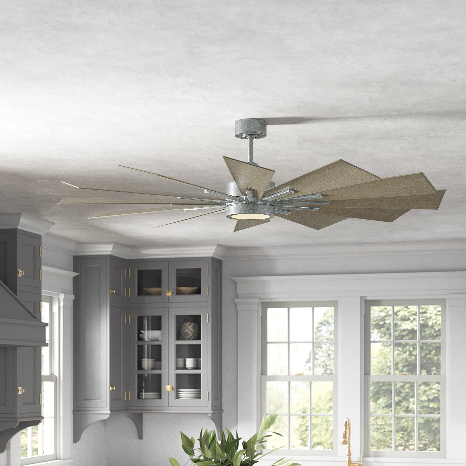 Archibald 60'' 12 Blade Ceiling Fan with LED Light Kit, Weathered Oak